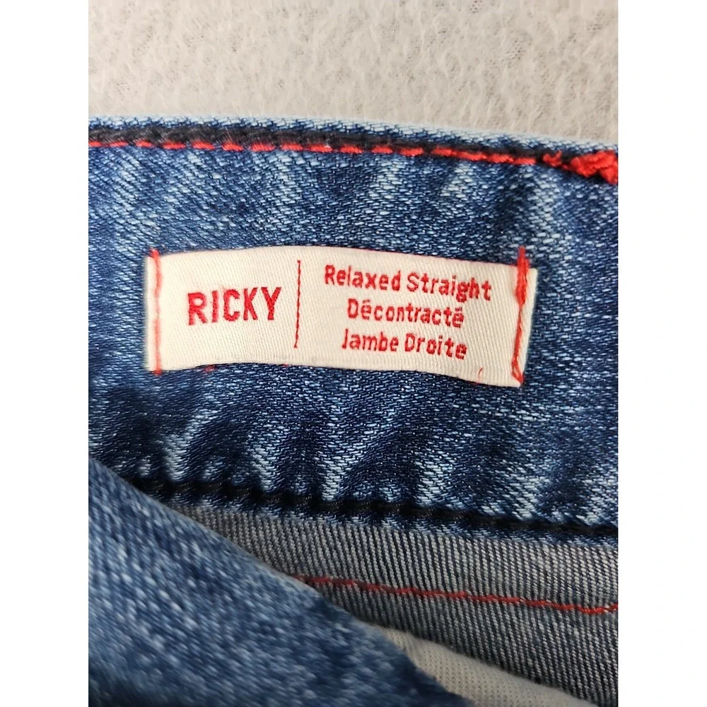 True Religion Ricky Relaxed Straight Jeans Blue Denim Cotton Men's Size 36x30